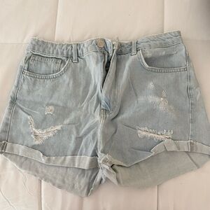 Light Blue Distressed Denim Shorts